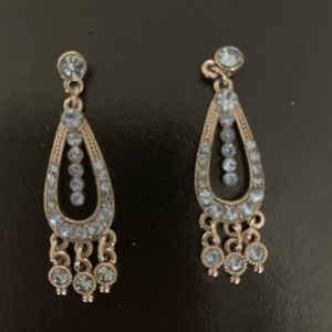Antique tone and baby blue stones pierced earrings